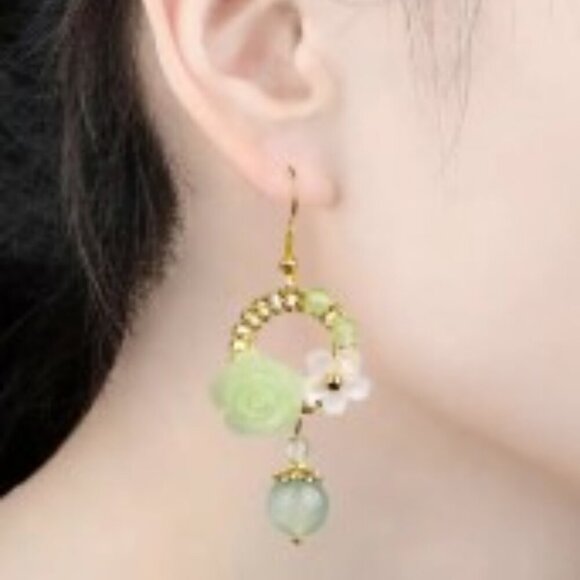 Agate Dangle Earrings Natural Gemstones Resin Shell Flowers Nickel-Free Copper - Picture 4 of 9